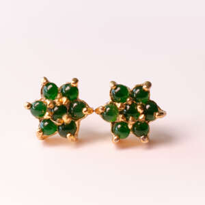 Floral Bloom Earrings – Type-A Natural Burmese Jadeite in Gold-Tone Alloy (Certified)