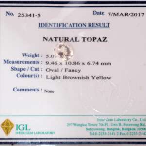 “Loose champagne topaz gemstone 5.07 carats, untreated natural topaz with IGL certificate